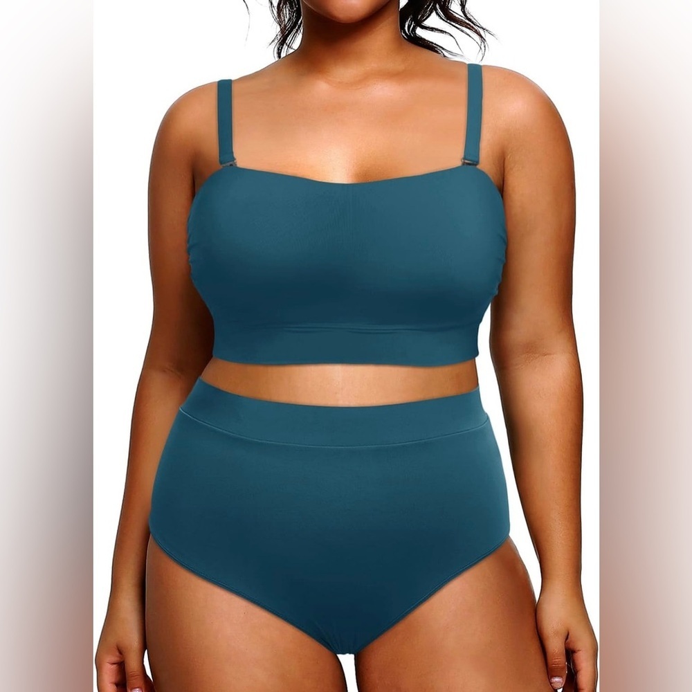 Tempt Me Women Plus Size High Waisted Bikini Bandeau Two Piece Swimsuit NWT